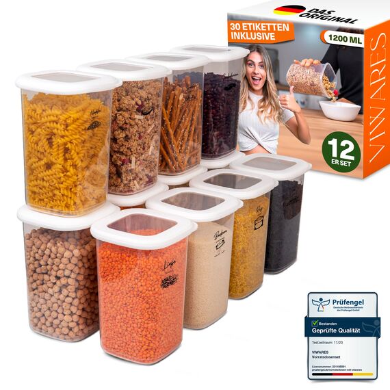 Viwares Vorratsdosen mit Deckel Luftdicht, 12er Vorratsbehälter Set BPA-Frei, Vorratsdose zur Müsli Mehl Aufbewahrung Küche, Praktische Organizer Küche, Frischhaltedosen für Lebensmittelaufbewahrung