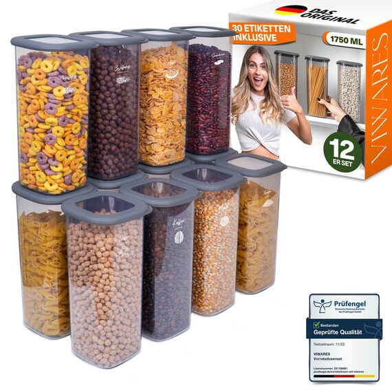 Viwares Vorratsdosen mit Deckel Luftdicht, 12er Vorratsbehälter Set BPA-Frei, Vorratsdose zur Müsli Mehl Aufbewahrung Küche, Praktische Organizer Küche, Frischhaltedosen für Lebensmittelaufbewahrung