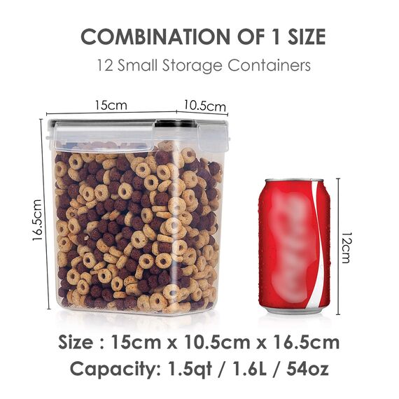 Vtopmart 1.6L Vorratsdosen Set, Müsli Schüttdose & Frischhaltedosen, BPA frei Kunststoff Vorratsdosen luftdicht,Trockenfutterbehälter, Satz mit 12, 24 Etiketten für Getreide, Mehl usw (Schwarz)