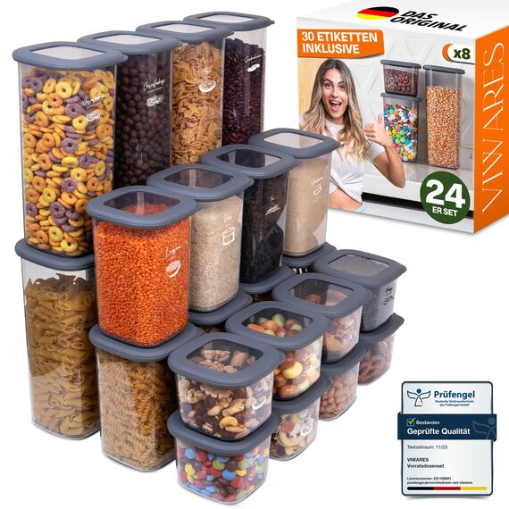 Viwares Vorratsdosen mit Deckel Luftdicht, 24er Vorratsbehälter Set BPA-Frei, Vorratsdose zur Müsli Mehl Aufbewahrung Küche, Praktische Organizer Küche, Frischhaltedosen für Lebensmittelaufbewahrung