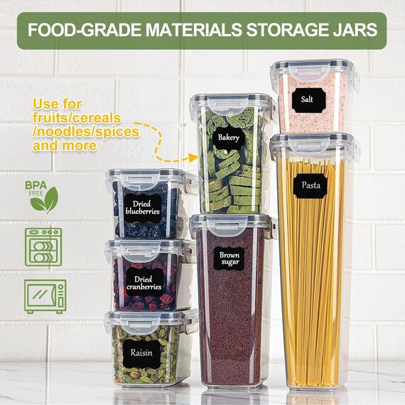 Vorratsdosen mit Deckel Luftdicht Set of 16, BPA frei, Aufbewahrungsbox mit Deckel Küche, Mottensichere Küchen Organizer Cornflakes Müsli Mehl Aufbewahrung, Vorratsbehälter mit Etiketten