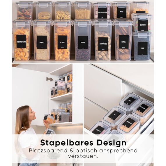 Deco haus® Vorratsdosen mit Deckel luftdicht 16er Set - Für Nudeln, Müsli, Mehl - Aufbewahrungsbox mit Deckel - Vorratsbehälter Küche Aufbewahrung & Organisation - Kitchen Storage