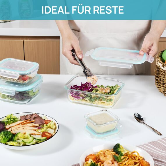 Vtopmart 15 Stück Meal Prep Boxen Glas, Glasdosen mit Deckel Set, Frischhaltedosen Glas mit Auslaufsicherer Verschlussdeckel, für Mikrowellen-, Gefrierschrank- und SpüLmaschinenfest