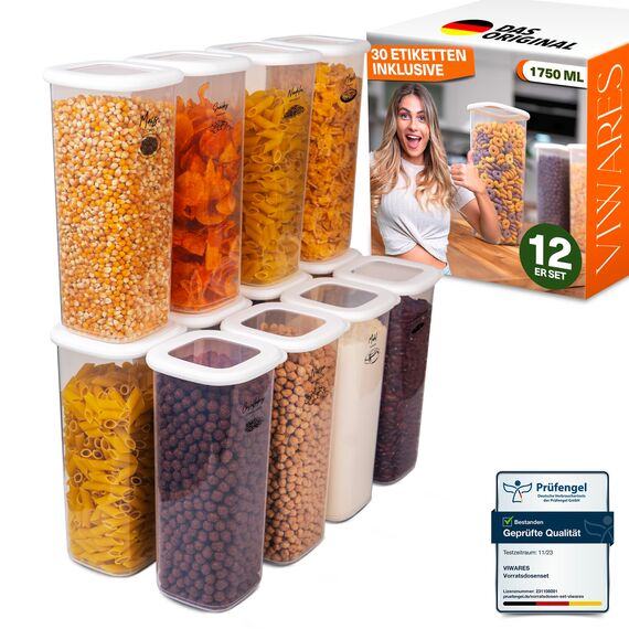 Viwares Vorratsdosen mit Deckel Luftdicht, 12er Vorratsbehälter Set BPA-Frei, Vorratsdose zur Müsli Mehl Aufbewahrung Küche, Praktische Organizer Küche, Frischhaltedosen für Lebensmittelaufbewahrung