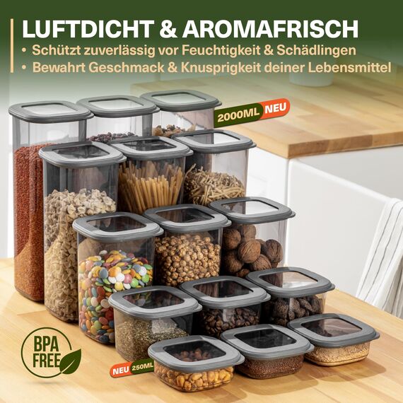 Viwares Vorratsdosen mit Deckel Luftdicht, 15er Vorratsbehälter Set BPA-Frei, Vorratsdose zur Müsli Mehl Aufbewahrung Küche, Praktische Organizer Küche, Frischhaltedosen für Lebensmittelaufbewahrung