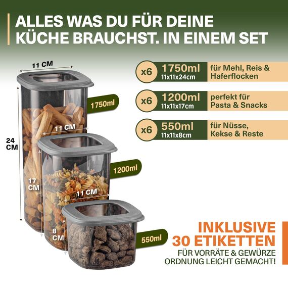 Viwares Vorratsdosen mit Deckel Luftdicht, 18er Vorratsbehälter Set BPA-Frei, Vorratsdose zur Müsli Mehl Aufbewahrung Küche, Praktische Organizer Küche, Frischhaltedosen für Lebensmittelaufbewahrung