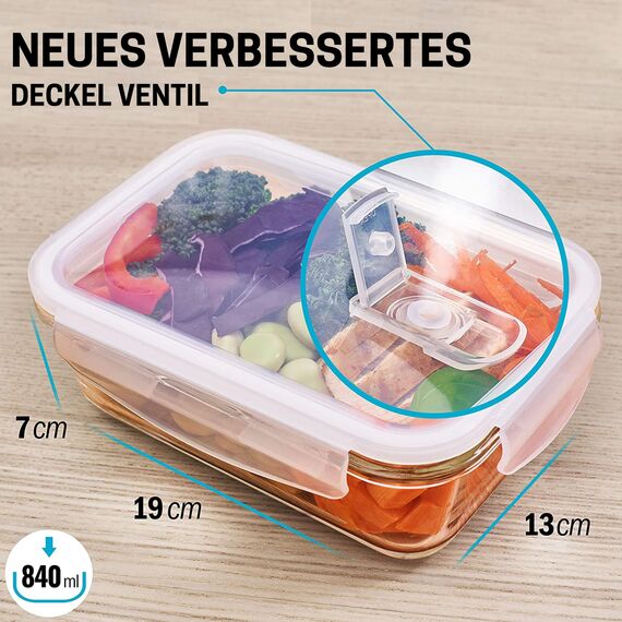 Igluu Meal Prep Glas-Frischhaltedosen mit BPA-freiem Deckel (5er-Pack + 1 Ersatzdeckel) – mikrowellen-, ofen-, gefrier-, spülmaschinengeeignet, auslaufsicher – 840 ml - robustes Borosilikatglas