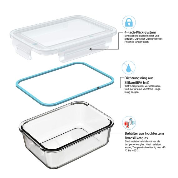 Frischhaltedose aus Glas/Glasbehälter mit Deckel/Vorratsdosen/Aufbewahrungsbehälter/Lebensmittelbehälter für Küche(9 Vorratsdosen mit 9 Deckel)