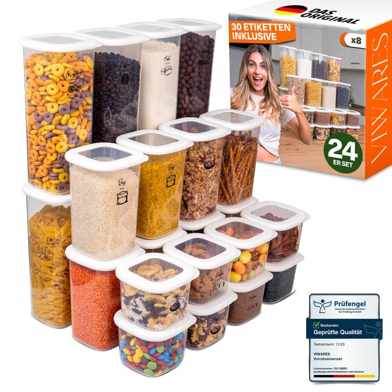 Viwares Vorratsdosen mit Deckel Luftdicht, 24er Vorratsbehälter Set BPA-Frei, Vorratsdose zur Müsli Mehl Aufbewahrung Küche, Praktische Organizer Küche, Frischhaltedosen für Lebensmittelaufbewahrung
