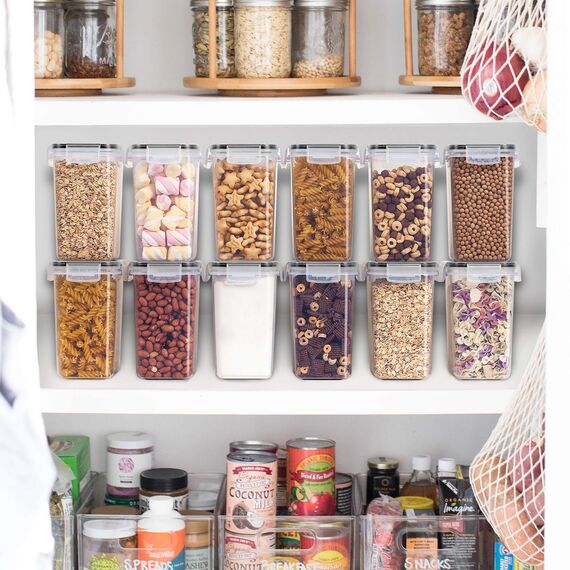 Vtopmart 1.6L Vorratsdosen Set, Müsli Schüttdose & Frischhaltedosen, BPA frei Kunststoff Vorratsdosen luftdicht,Trockenfutterbehälter, Satz mit 12, 24 Etiketten für Getreide, Mehl usw (Schwarz)