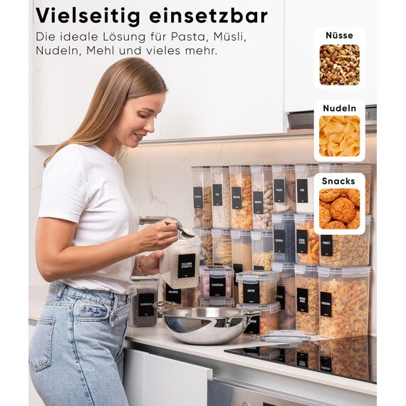 Deco haus® Vorratsdosen mit Deckel luftdicht 16er Set - Für Nudeln, Müsli, Mehl - Aufbewahrungsbox mit Deckel - Vorratsbehälter Küche Aufbewahrung & Organisation - Kitchen Storage