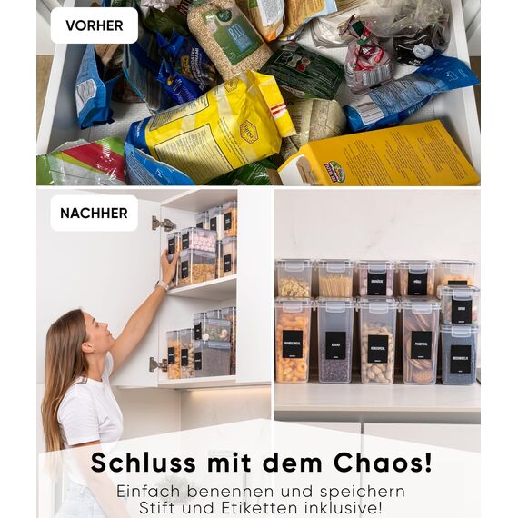 Deco haus® Vorratsdosen mit Deckel luftdicht 16er Set - Für Nudeln, Müsli, Mehl - Aufbewahrungsbox mit Deckel - Vorratsbehälter Küche Aufbewahrung & Organisation - Kitchen Storage