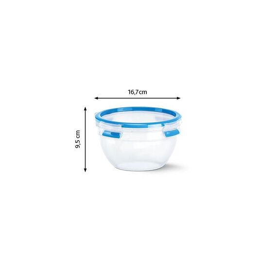 EMSA Clip & Close Frischhaltedose, rund, 1,1 L, mit Deckel, Aufbewahrungsbox, 100 Prozent dicht, spülmaschinen-, gefrier-, mikrowellenfest, Transparent, Blau, Made in Germany, 518096