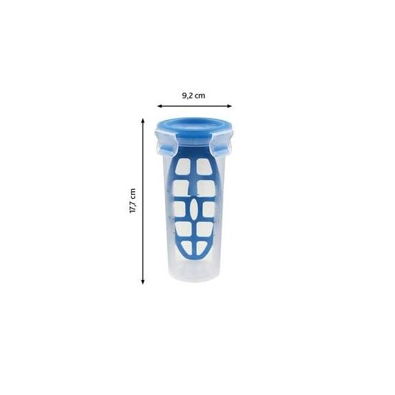 EMSA Clip & Close Mixbecher, rund, 0,5 L, inklusive Mixeinsatz, mit Deckel, Aufbewahrungsbox, 100 Prozent dicht, spülmaschinen-, gefrier-, mikrowellenfest, Transparent, Blau, Made in Germany, 508555