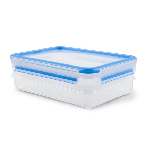 EMSA Clip & Close Frischhaltedose, rechteckig, 2 X 0,6 L, Aufschnittboxsystem mit Deckel, Aufbewahrungsbox, 100 Prozent dicht, spülmaschinen-, gefrier-, mikrowellenfest, Transparent, Blau, 513576