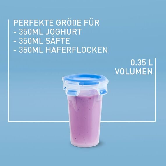 EMSA Clip & Close Frischhaltedose, rund, 0,35 L, Aufbewahrungsbox, 100 Prozent dicht, spülmaschinen-, gefrier-, mikrowellenfest, Transparent, Blau, Made in Germany, 508551