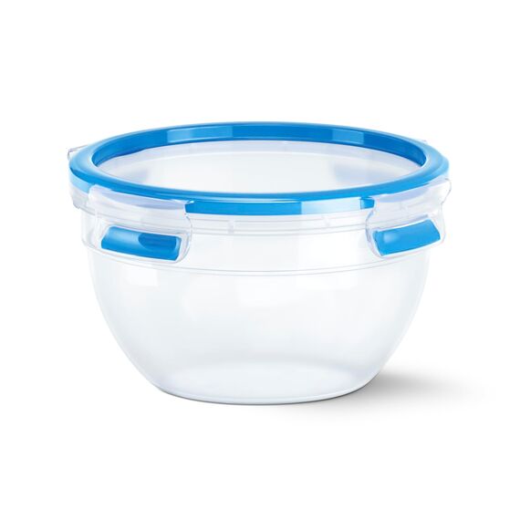 EMSA Clip & Close Frischhaltedose, rund, 1,1 L, mit Deckel, Aufbewahrungsbox, 100 Prozent dicht, spülmaschinen-, gefrier-, mikrowellenfest, Transparent, Blau, Made in Germany, 518096