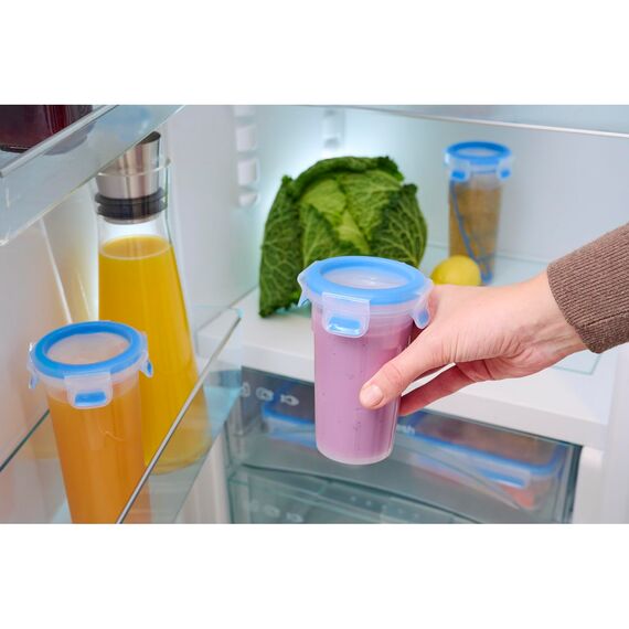 EMSA Clip & Close Frischhaltedose, rund, 0,35 L, Aufbewahrungsbox, 100 Prozent dicht, spülmaschinen-, gefrier-, mikrowellenfest, Transparent, Blau, Made in Germany, 508551