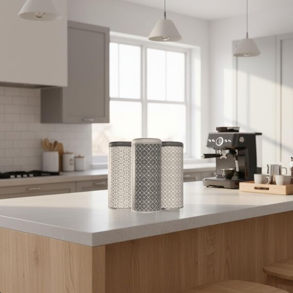 com-four® 3x Kaffeepaddose - Metalldose für Kaffeepads - Aufbewahrungsbehälter mit Deckel für Kaffee, Tee, Kekse - Blech-Dekodose im modernen Vintage-Design (3 Stück - Blumen Ornamente)