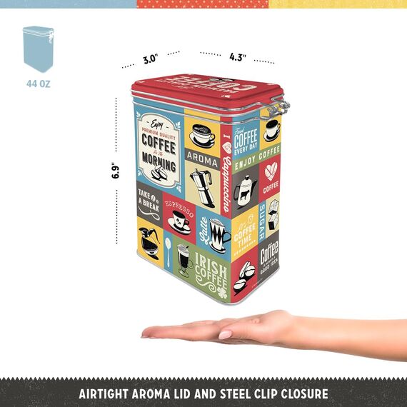 Nostalgic-Art Retro Kaffeedose, 1,3 l, Coffee Collage – Geschenk-Idee für Kaffee-Fans, Blech-Dose mit Aromadeckel, Vintage Design