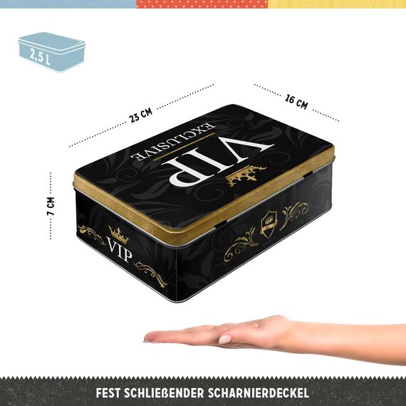 Nostalgic-Art Retro Vorratsdose Flach, 2,5 l, VIP Exclusive – Geschenk-Idee für besondere Menschen, Blech-Dose mit Deckel, Vintage Design