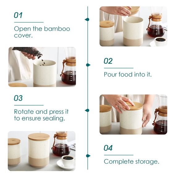 vancasso Vorratsdosen Keramik mit Luftdichten Deckel, Vorratsbehälter 2200 ml/ 1120 ml/ 550 ml, Dauerhaft Küchen Aufbewahrung Dosen für Kaffee, Zucker, Tee, Müsli, Mehl, Gewürze, Beige