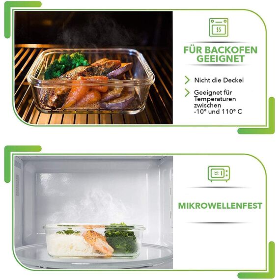 [5er Pack] Frischhaltedosen Glas mit Deckel - Meal Prep Boxen Glas - Glasbehälter Set - Spülmaschinen Mikrowellen Gefrierschrankfest (880 ml: 1-Fach)