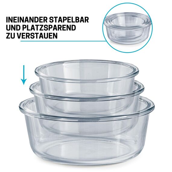 Igluu Meal Prep Runde Glas-Frischhaltedosen mit BPA-freiem Deckel (3er-Pack) – mikrowellen-, ofen-, gefrier-, spülmaschinengeeignet, auslaufsicher – 400 & 650 & 950 ml – robustes Borosilikatglas