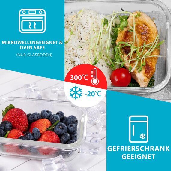 Igluu Meal Prep Glas-Frischhaltedosen mit BPA-freiem Deckel (10er-Pack) – mikrowellen-, ofen-, gefrier-, spülmaschinengeeignet, auslaufsicher – 370 & 1050 ml – robustes Borosilikatglas