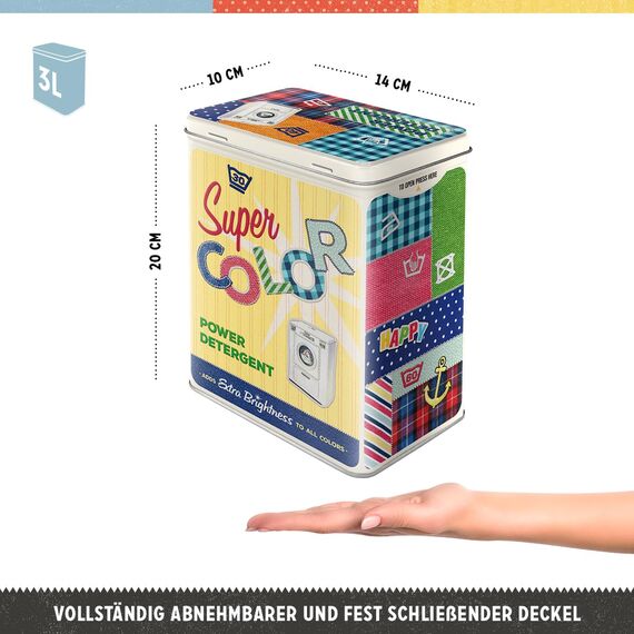 Nostalgic-Art Retro Vorratsdose L, 3 l, Super Color Detergent – Geschenk-Idee für Dein Zuhause, Große Blech-Dose, Vintage Design