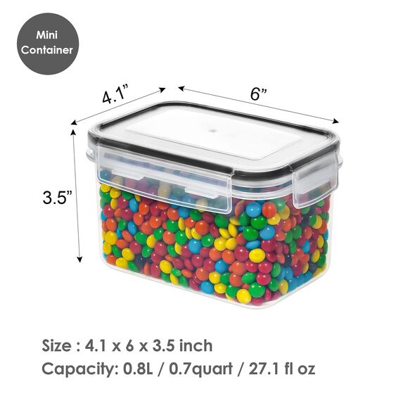 Vtopmart 0.8L Vorratsdosen Set, Müsli Schüttdose & Frischhaltedosen, BPA frei Kunststoff, luftdicht,Trockenfutterbehälter, Satz mit 12, 24 Etiketten für Getreide, Mehl, Zucker (Schwarz)