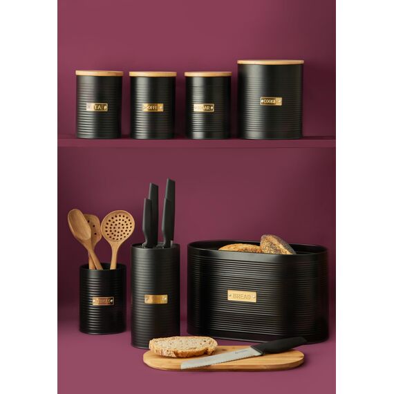 TYPHOON OTTO Kaffeedose luftdicht 1,4 L, Bambusdeckel und Silikondichtung, dekorativer Kaffeebohnen Behälter aus beschichtetem Stahl, Aufbewahrungsdose für ca 500g Kaffeebohnen, -pulver & Kaffeepads