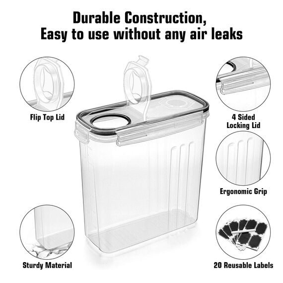 Wildone Frischhaltedosen, luftdicht, Müsli-Vorratsdosen für Zucker, Mehl, Snacks, Backzubehör, auslaufsicher, mit Verschlussdeckel, 4 Stück (4 l)