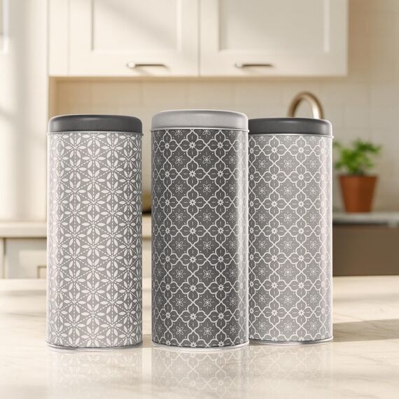 com-four® 3x Kaffeepaddose - Metalldose für Kaffeepads - Aufbewahrungsbehälter mit Deckel für Kaffee, Tee, Kekse - Blech-Dekodose im modernen Vintage-Design (3 Stück - Blumen Ornamente)