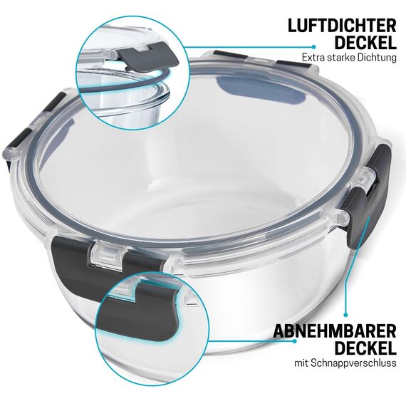 Igluu Meal Prep Runde Glas-Frischhaltedosen mit BPA-freiem Deckel (3er-Pack) – mikrowellen-, ofen-, gefrier-, spülmaschinengeeignet, auslaufsicher – 400 & 650 & 950 ml – robustes Borosilikatglas