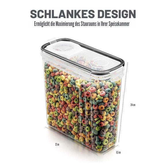 Wildone Frischhaltedosen, luftdicht, Müsli-Vorratsdosen für Zucker, Mehl, Snacks, Backzubehör, auslaufsicher, mit Verschlussdeckel, 4 Stück (4 l)