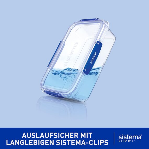 Sistema KLIP IT PLUS Frischhaltedosen Set | 1 l rechteckig | auslaufsicherestapelbare und luftdichte Vorratsdosen mit Deckel | geeignet für Kühl-/Gefrierschrank | BPA-frei | 3 Stück