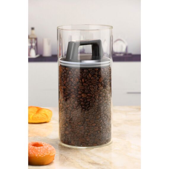 Kitchen&CO. Kaffeedose mit Vakuumdeckel, Luftdichte Aufbewahrung, Vorratsdose luftdicht, Kaffeedose aus Glas, BPA-frei, Borosilikatglas Behälter, nachhaltige Aufbewahrung, (2000 ml)