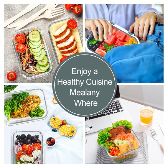 VERONES 10 Stück Glas Crisper Set, luftdichte Glas-Lunchbehälter, Abgedichtete & stapelbare Glasbehälter mit Deckel, Gefrierschrank und Spülmaschine, Grau