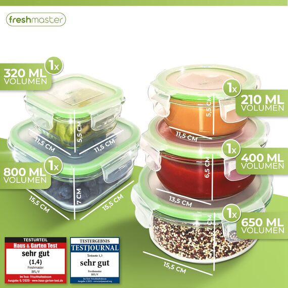 Fresh Master Frischhaltedose Glas Set - Testurteil: SEHR GUT - 100% auslaufsichere + luftdichte Vorratsdosen mit Deckel I Vorratsdosen Glas Meal Prep Boxen Glas Aufbewahrungsbox (18 teilig)