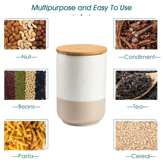 vancasso Vorratsdosen Keramik mit Luftdichten Deckel, Vorratsbehälter 2200 ml/ 1120 ml/ 550 ml, Dauerhaft Küchen Aufbewahrung Dosen für Kaffee, Zucker, Tee, Müsli, Mehl, Gewürze, Beige