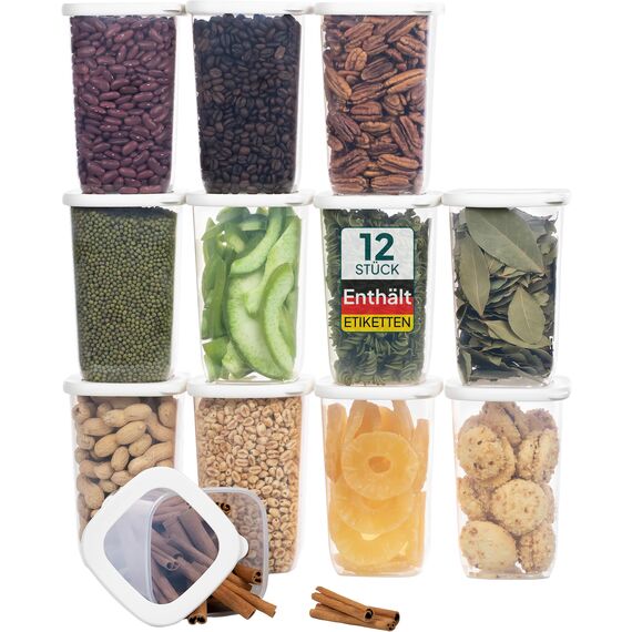 uandu Vorratsdosen mit Deckel luftdicht – 12er Vorratsbehälter Set BPA Frei, Aufbewahrungsdosen Küche für Müsli, Mehl & Zucker, Mit Etiketten