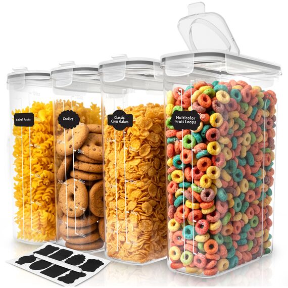 KICHLY Müslibehälter Aufbewahrung – Müslispender & Lebensmittelaufbewahrungsbehälter für Speisekammer-Organisation und Aufbewahrung – Kanister-Sets für Küchentheke (Klar, 4er-Pack)