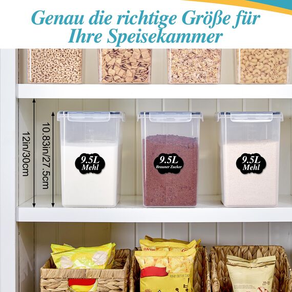 Vtopmart 2er Set Mehl Aufbewahrung 9.5L, Groß Vorratsdosen mit Deckel Luftdicht, BPA Frei, Aufbewahrung Vorratsbehälter, Plastik Aufbewahrungsbox Küche Organizer für Mehl, Zucker, Reis, Müsl