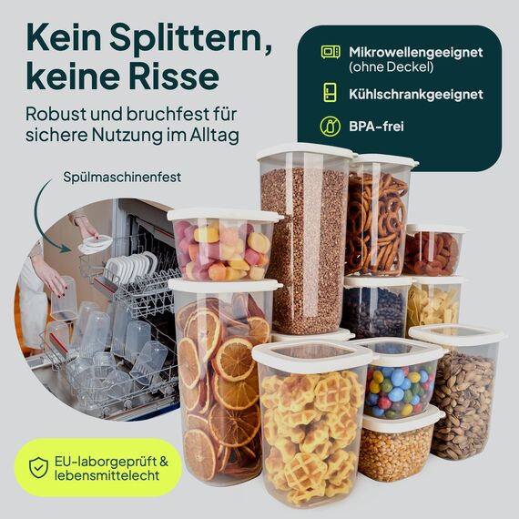 uandu Vorratsdosen mit Deckel luftdicht – 18er Vorratsbehälter Set BPA Frei, Aufbewahrungsdosen Küche für Müsli, Mehl & Zucker, Mit Etiketten