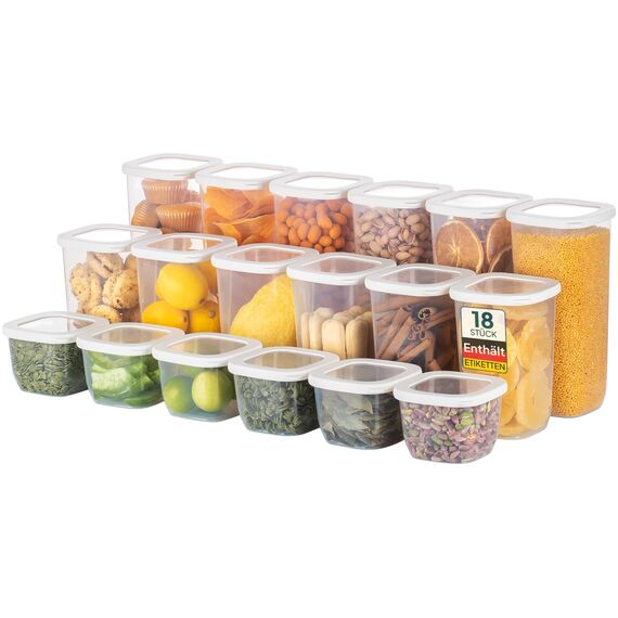 uandu Vorratsdosen mit Deckel luftdicht – 18er Vorratsbehälter Set BPA Frei, Aufbewahrungsdosen Küche für Müsli, Mehl & Zucker, Mit Etiketten