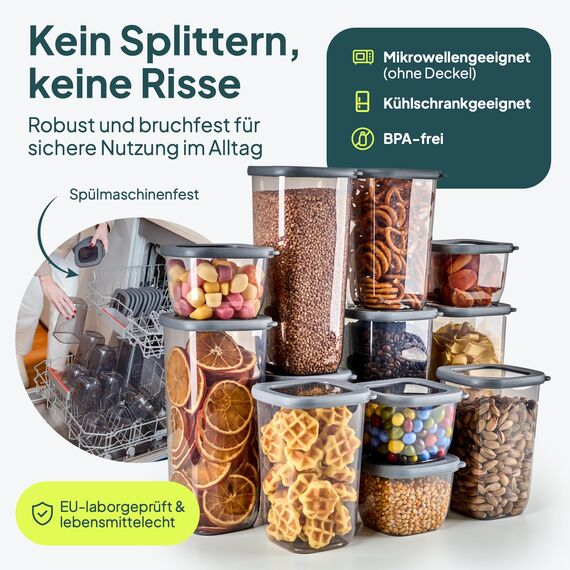 uandu Vorratsdosen mit Deckel luftdicht – 12er Vorratsbehälter Set BPA Frei, Aufbewahrungsdosen Küche für Müsli, Mehl & Zucker, Mit Etiketten