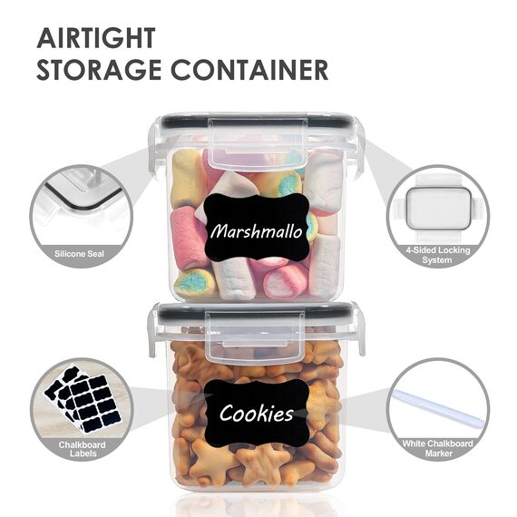 Vtopmart 0.8L Vorratsdosen Set, Müsli Schüttdose & Frischhaltedosen, BPA frei Kunststoff, luftdicht,Trockenfutterbehälter, Satz mit 12, 24 Etiketten für Getreide, Mehl, Zucker (Schwarz)