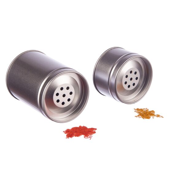 12er Pack große Gewürzdosen stapelbar mit extra Aromadeckel inkl. 12 Etiketten + 2 Streueinsätze | Höhe: je ca. 9,0 cm, Ø je ca. 6,4 cm | Dosen Material: Weißblech | BPA-frei und lebensmittelecht