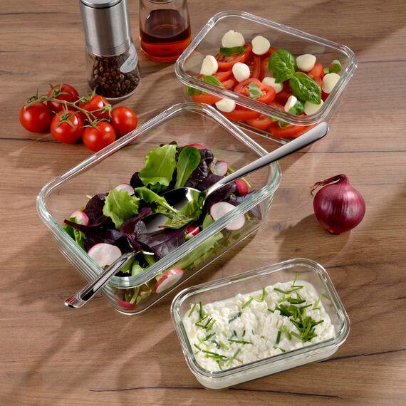 Silit Storio Vorratsdose Set 3-teilig, Glasbehälter mit Deckel luftdicht, Frischhaltedosen, spülmaschinengeeignet, mikrowellengeeignet, backofengeeignet ohne Deckel